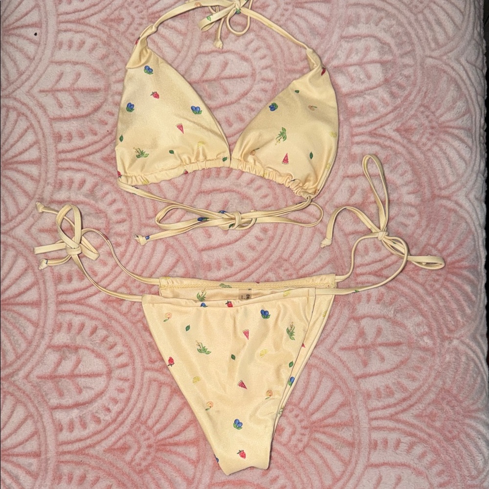 Women’s Yellow Triangle Bikini with Fruit Print